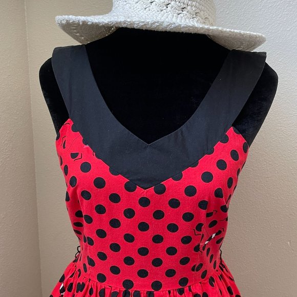 Bea & Dot Modcloth Dress Ladybug Polka Dot Sleevless V Neck Flare Retro Women XS - Picture 5 of 16